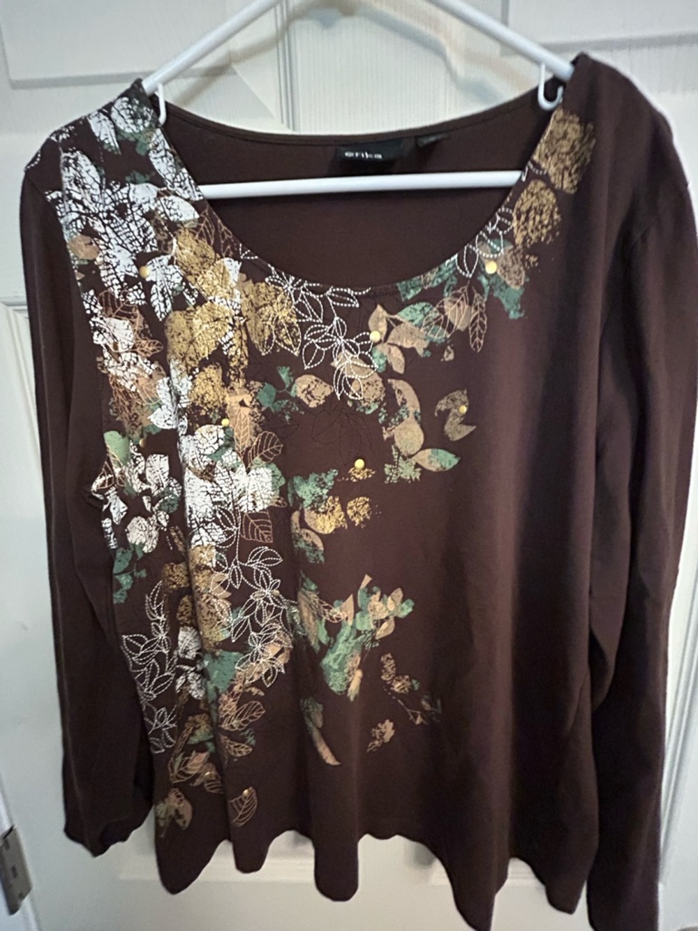Erika XL Brown Floral-Print Women's Top